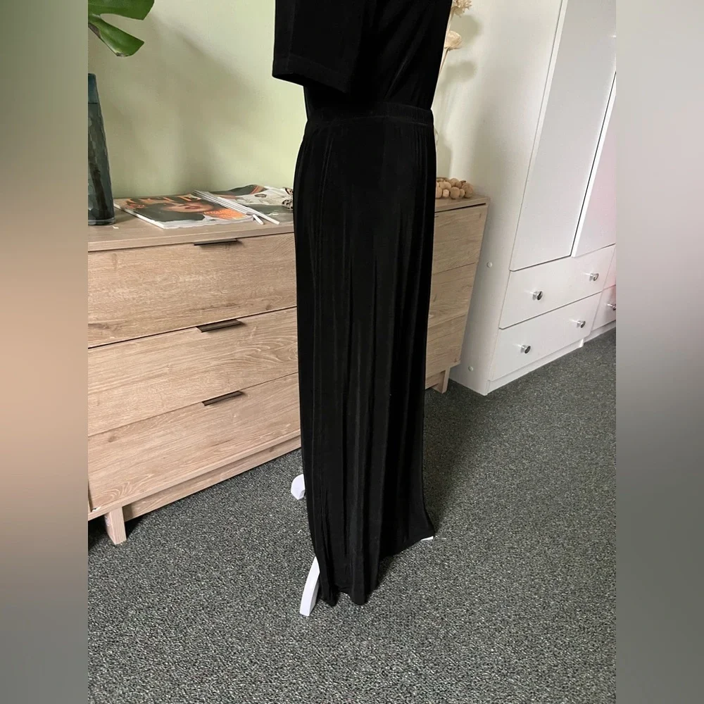 VINTAGE SLINKI Black Shirt-Sleeve Shirt & Maxi Stretch Skirt Matching Co-ord Set - Picture 12 of 16